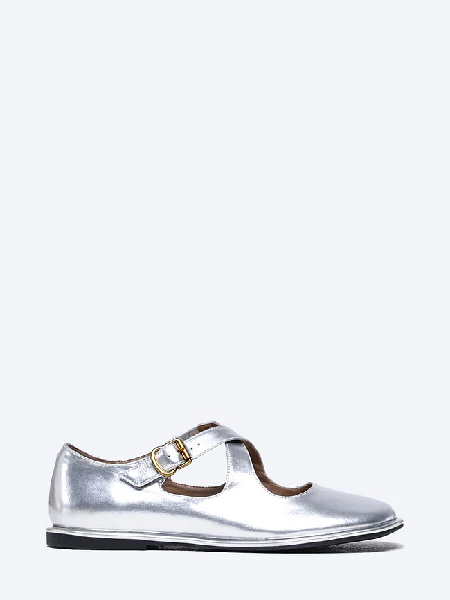 Балетки женские всесезонные, цвет серебряный, натуральная кожа и полимерные материалы 1849723 | 2