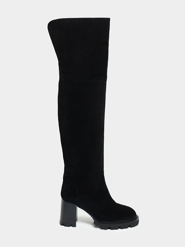 Ботфорты женские зимние, цвет черный, натуральный спилок 1730133M | 1