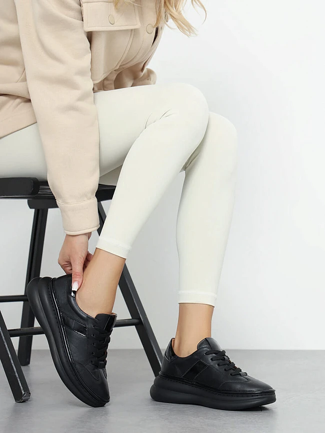 Кроссовки женские демисезонные, цвет черный, натуральная кожа 1221535 | 9