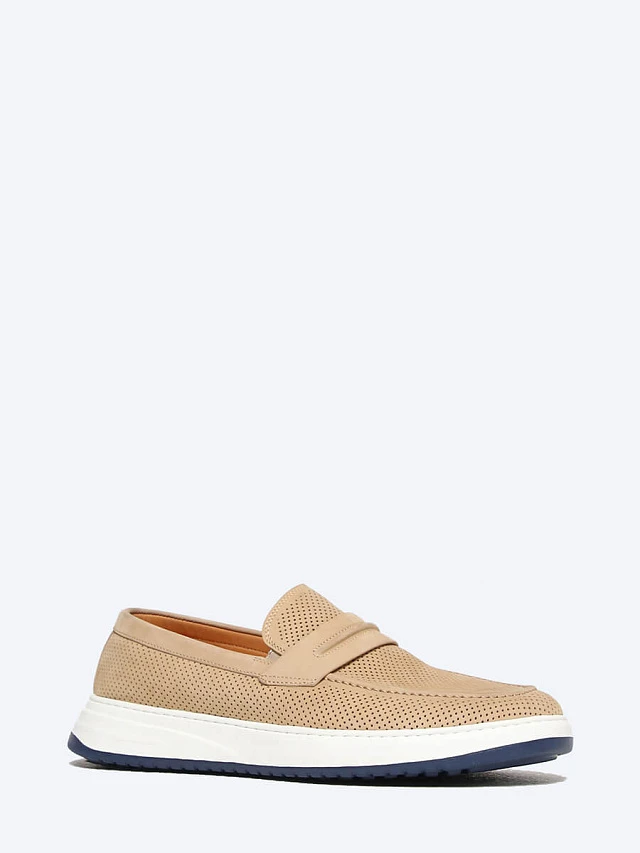 Лоферы мужские летние, цвет бежевый, натуральный нубук M801146-1 | 1