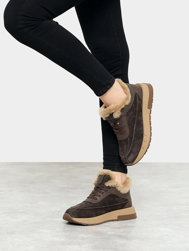 Кроссовки женские зимние, цвет коричневый, натуральный нубук/натуральная кожа и полимерные материалы/натуральный мех 24VC116M | 9