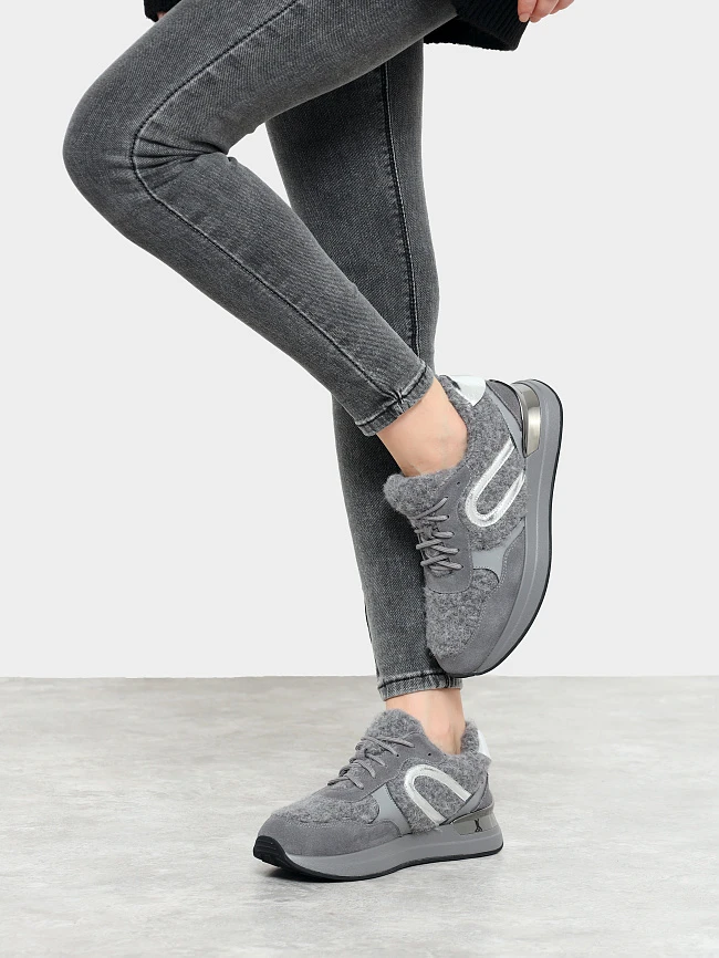 Кроссовки женские зимние, цвет серый, натуральный спилок/шерсть 18410107M | 9