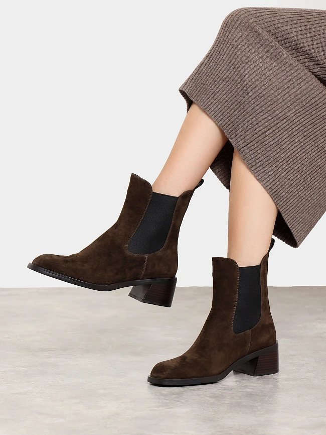 Полусапоги женские демисезонные, цвет коричневый, натуральный велюр 1494507 | 7