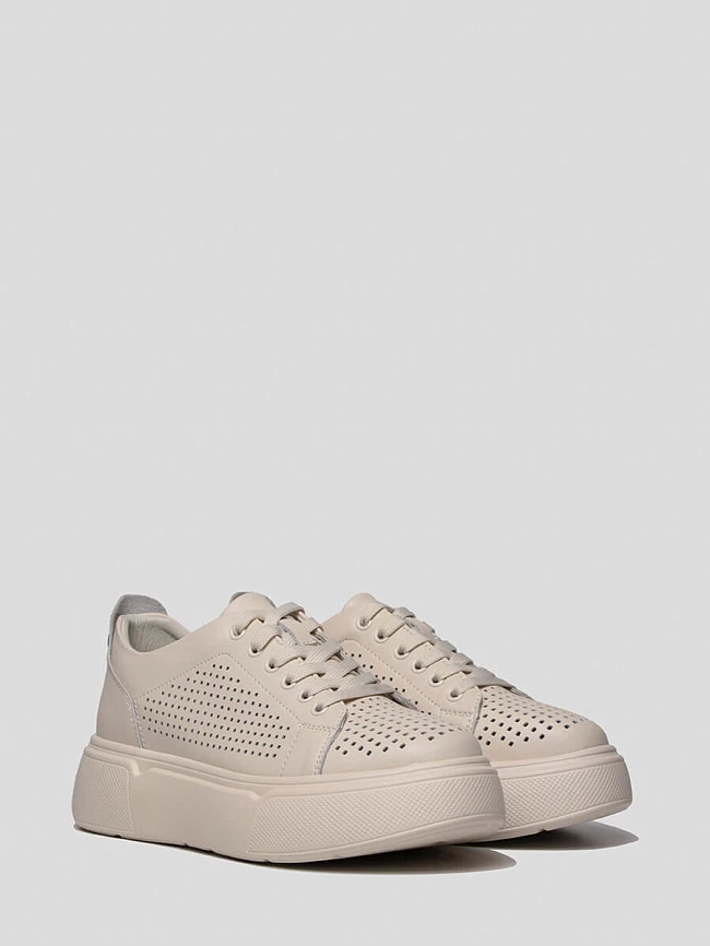 Кеды женские демисезонные, цвет бежевый, натуральная кожа и полимерные материалы 221007 | 4