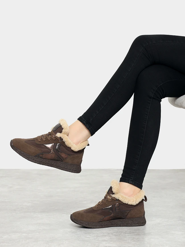 Кроссовки женские зимние, цвет коричневый, натуральный нубук/текстиль 24VC106M | 12