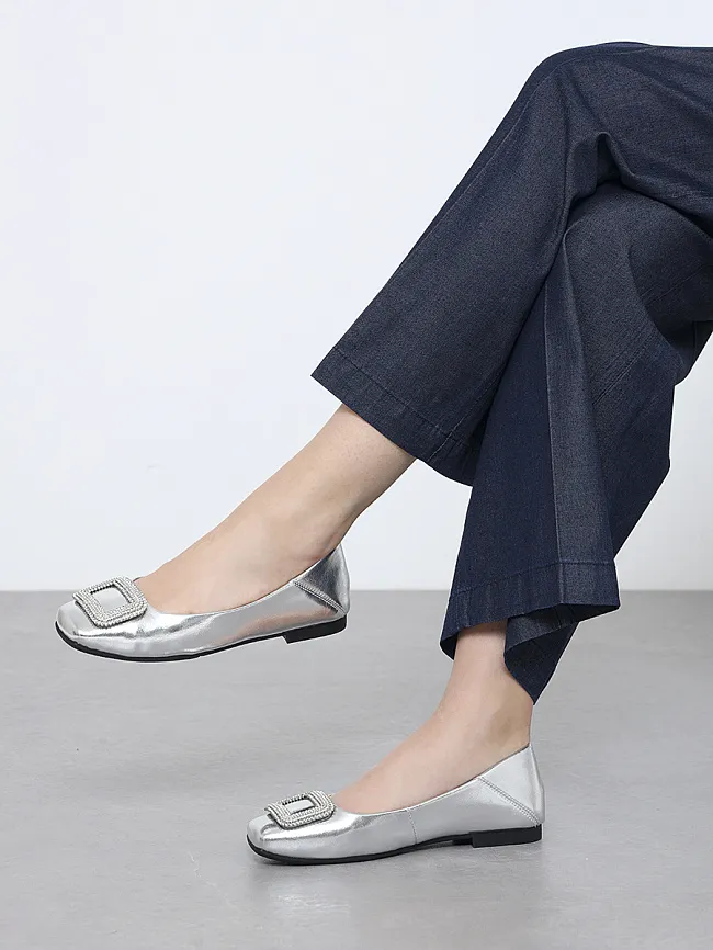 Балетки женские всесезонные, цвет серебряный, натуральная кожа и полимерные материалы 1849944 | 10