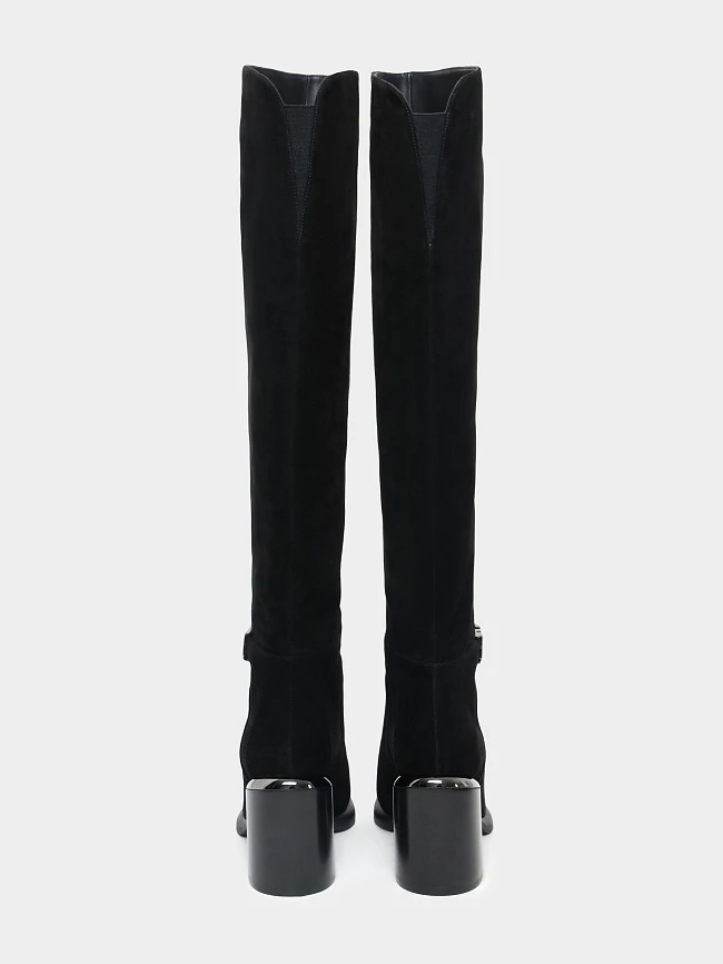 Ботфорты женские зимние, цвет черный, натуральный велюр 1820403M | 5