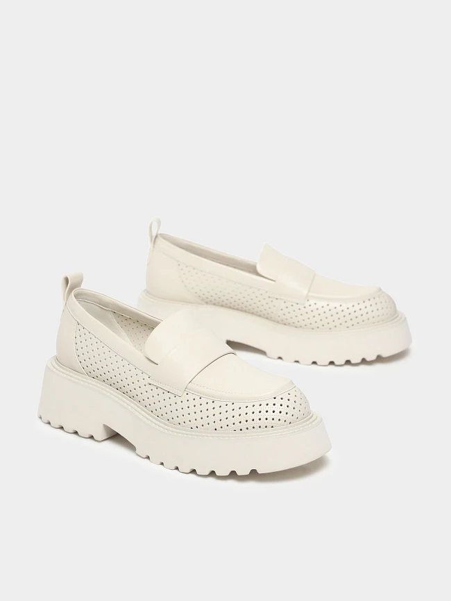 Лоферы женские всесезонные, цвет молочный, натуральная кожа 1013012 | 3