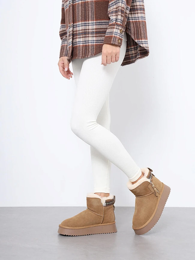 Полусапоги женские зимние, цвет песочный, натуральный спилок 27VD083M | 13