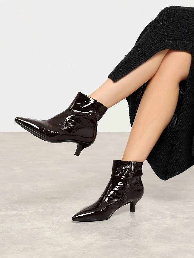 Ботильоны женские всесезонные, цвет бордовый, натуральная лаковая кожа 17VC426 | 7