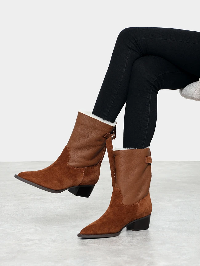 Полусапоги женские зимние, цвет рыжий, натуральный спилок 1731192M | 10