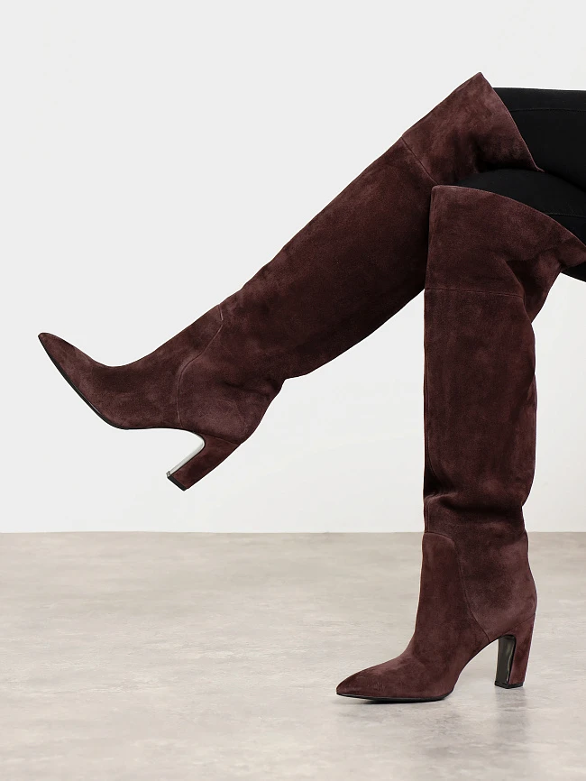 Ботфорты женские демисезонные, цвет бордовый, натуральный велюр 497232 | 7