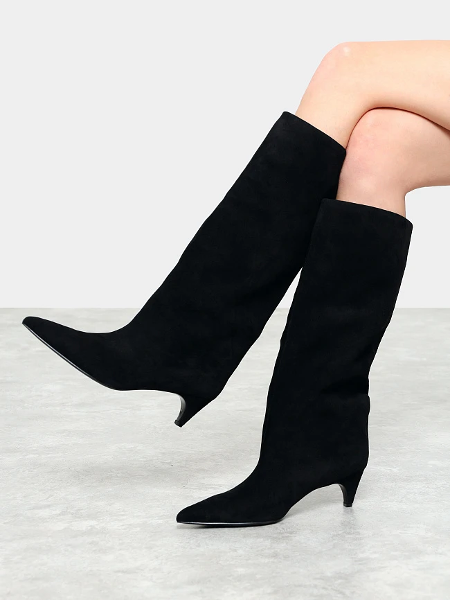 Сапоги женские демисезонные, цвет черный, натуральный велюр 497215 | 10