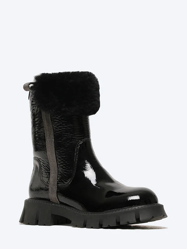 Сапоги женские зимние, цвет черный, натуральный наплак/натуральный мех 641732M | 1