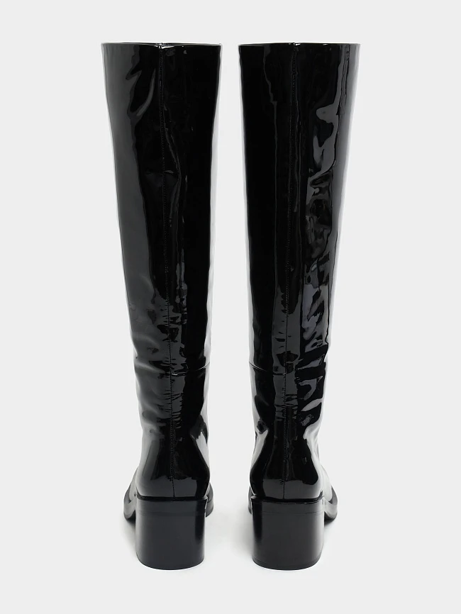 Сапоги женские демисезонные, цвет черный, натуральная лаковая кожа 1730857 | 6