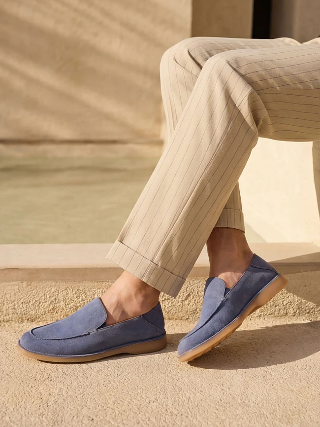 Лоферы мужские демисезон; лето;, цвет голубой, натуральный велюр M262294 | 1