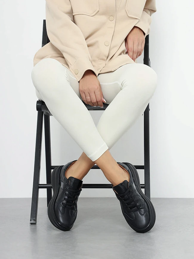 Кроссовки женские демисезонные, цвет черный, натуральная кожа 1221535 | 8