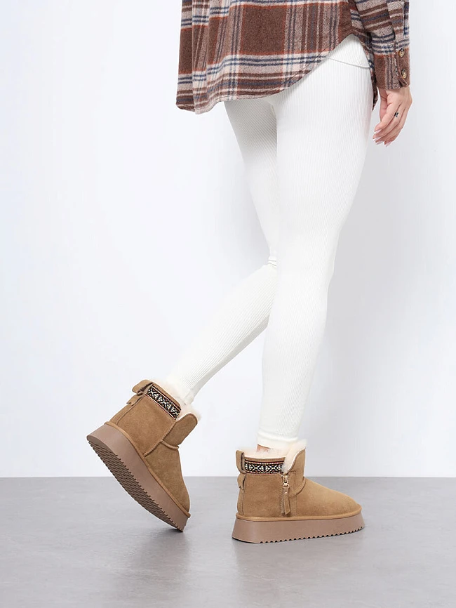 Полусапоги женские зимние, цвет песочный, натуральный спилок 27VD083M | 12