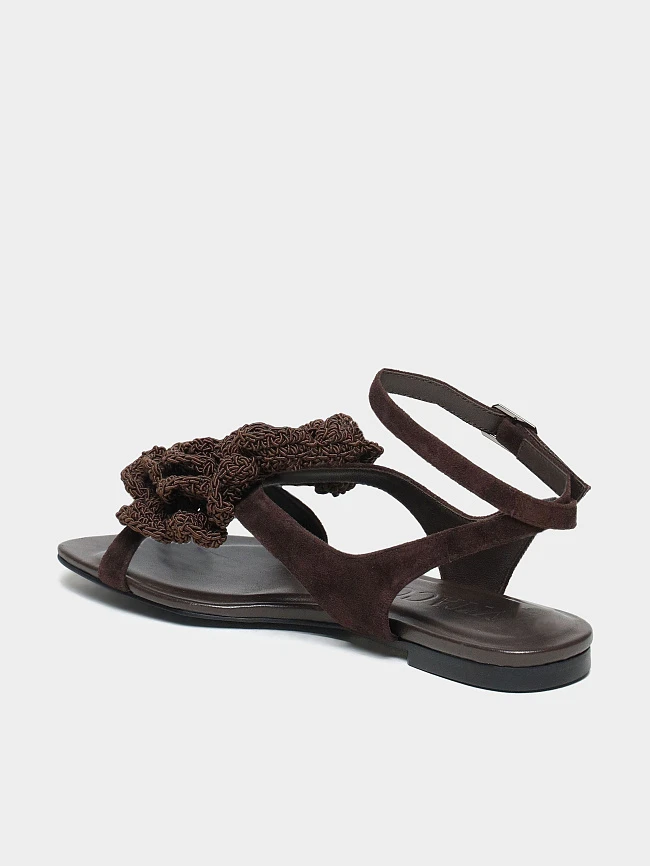 Сандалии женские летние, цвет коричневый, натуральный велюр/текстиль 944398 | 6