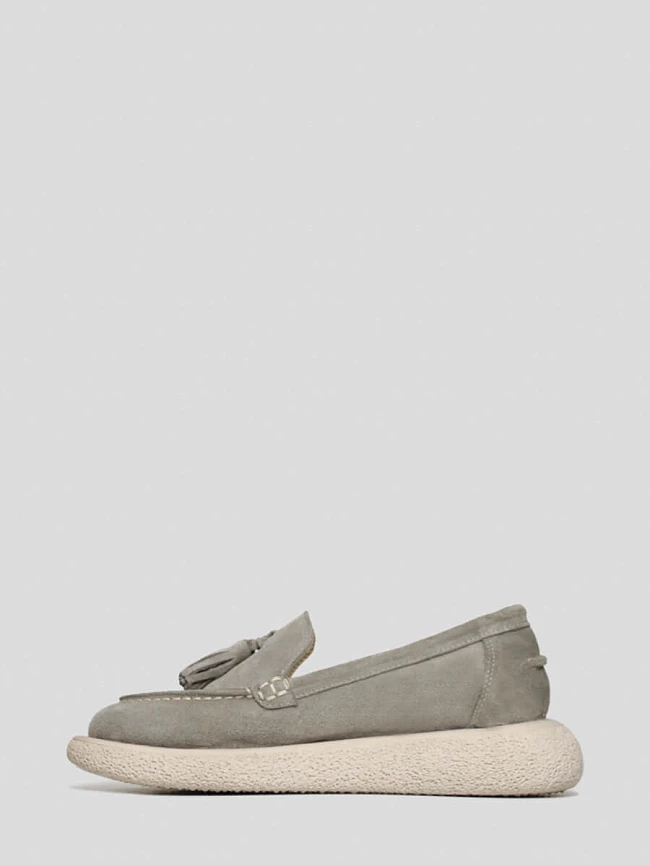 Лоферы женские всесезонные, цвет серый, натуральный велюр 136301 | 3