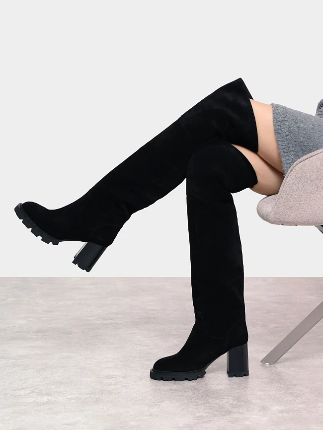 Ботфорты женские зимние, цвет черный, натуральный спилок 1730133M | 10