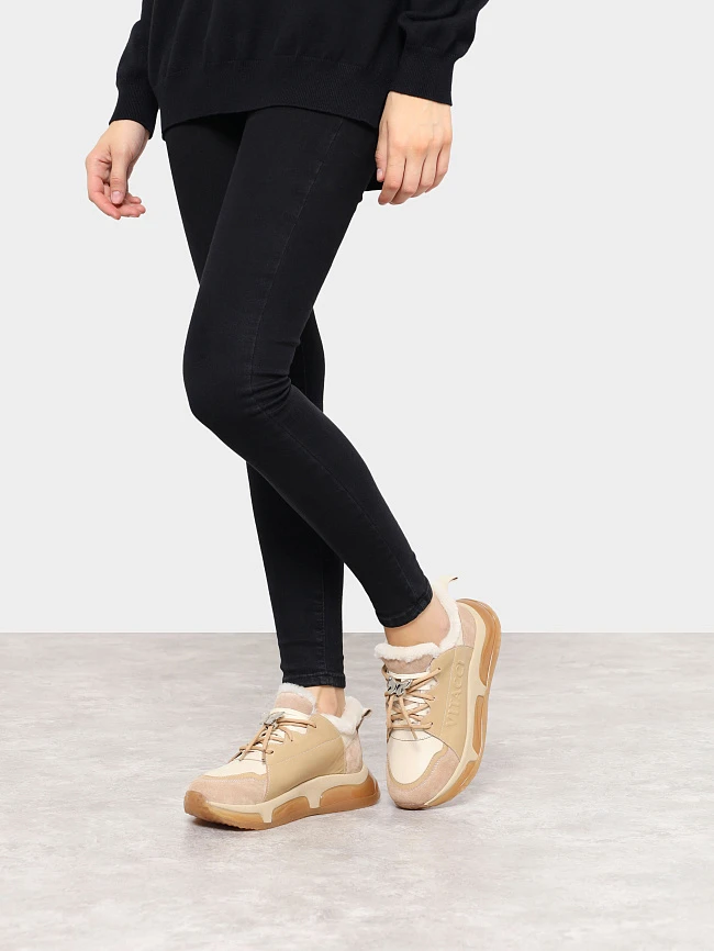 Кроссовки женские зимние, цвет бежевый, натуральная кожа/натуральный спилок 93VC004M | 7