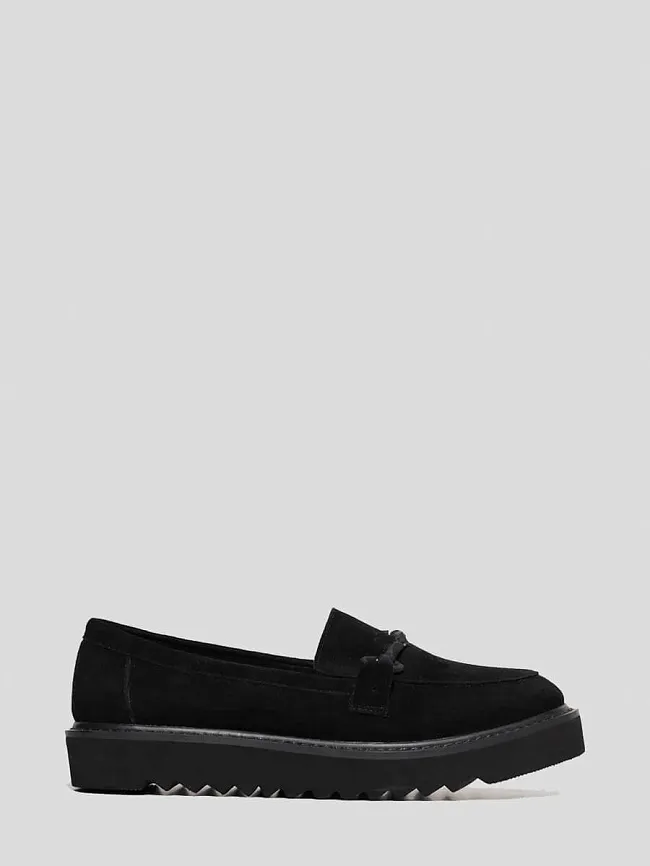 Лоферы женские всесезонные, цвет черный, натуральный велюр 145549P | 2