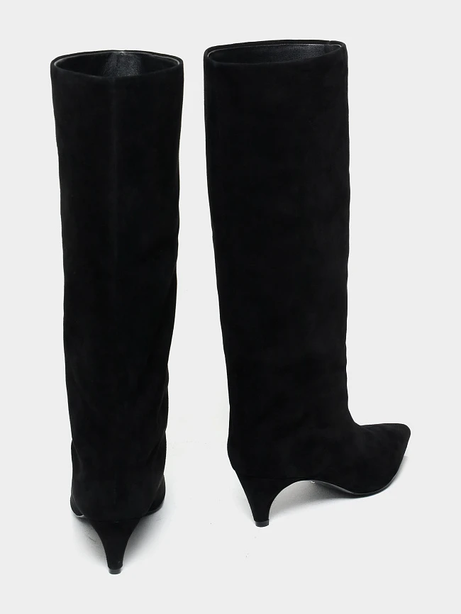 Сапоги женские демисезонные, цвет черный, натуральный велюр 497215 | 4