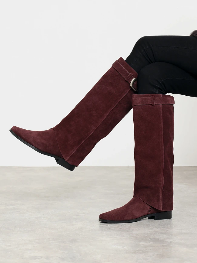 Сапоги женские демисезонные, цвет бордовый, натуральный спилок 7210333 | 7