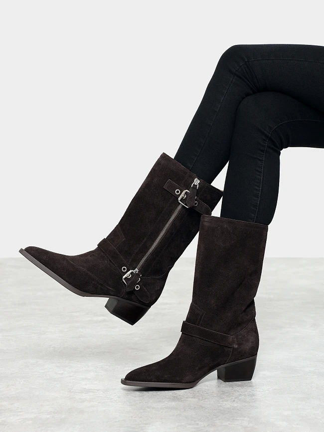 Сапоги женские демисезонные, цвет коричневый, натуральный спилок 1731183 | 10