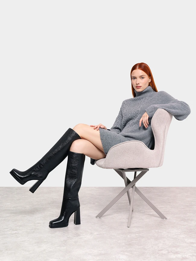 Сапоги женские демисезонные, цвет черный, натуральный наплак 1492986 | 11