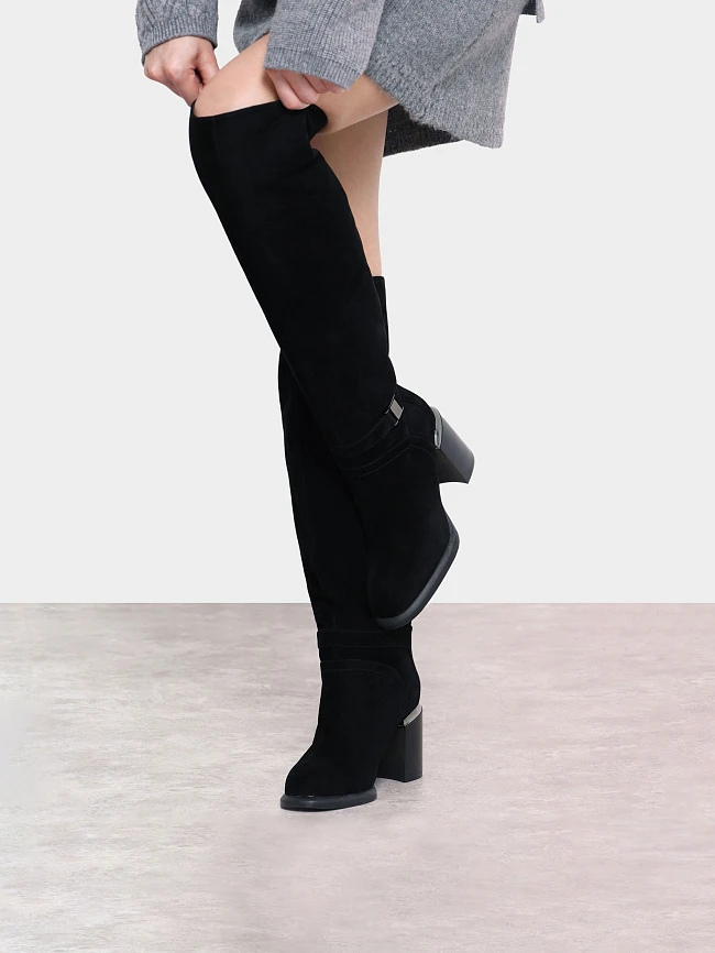 Ботфорты женские зимние, цвет черный, натуральный велюр 1820403M | 9