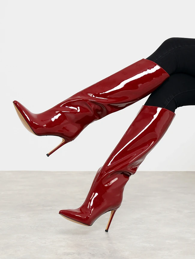 Сапоги женские демисезонные, цвет бордовый, искусственная лаковая кожа 6550436 | 6