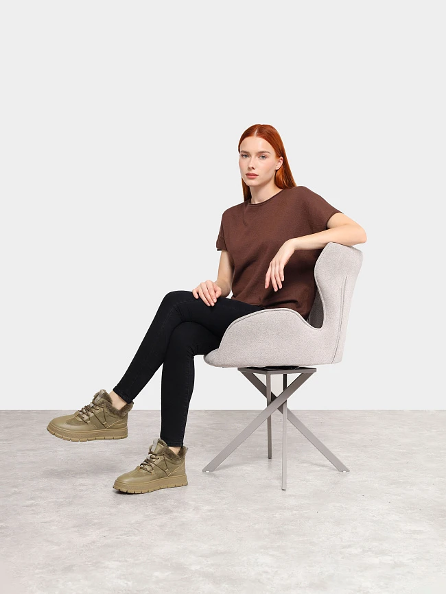 Кеды женские зимние, цвет хаки, натуральная кожа и полимерные материалы/натуральный спилок 1848097M | 11