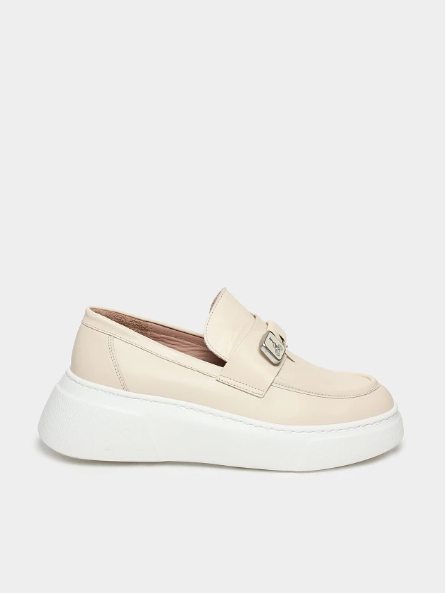 Лоферы женские всесезонные, цвет бежевый, натуральная кожа 136454 | 1