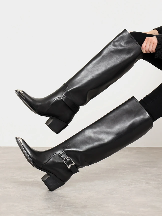 Сапоги женские демисезонные, цвет черный, натуральная кожа 497265 | 7