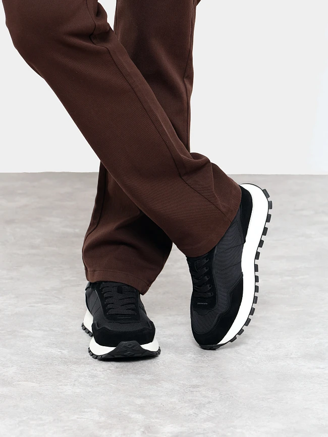 Кроссовки мужские демисезонные, цвет черный, натуральный спилок/текстиль/натуральная кожа M03102 | 9