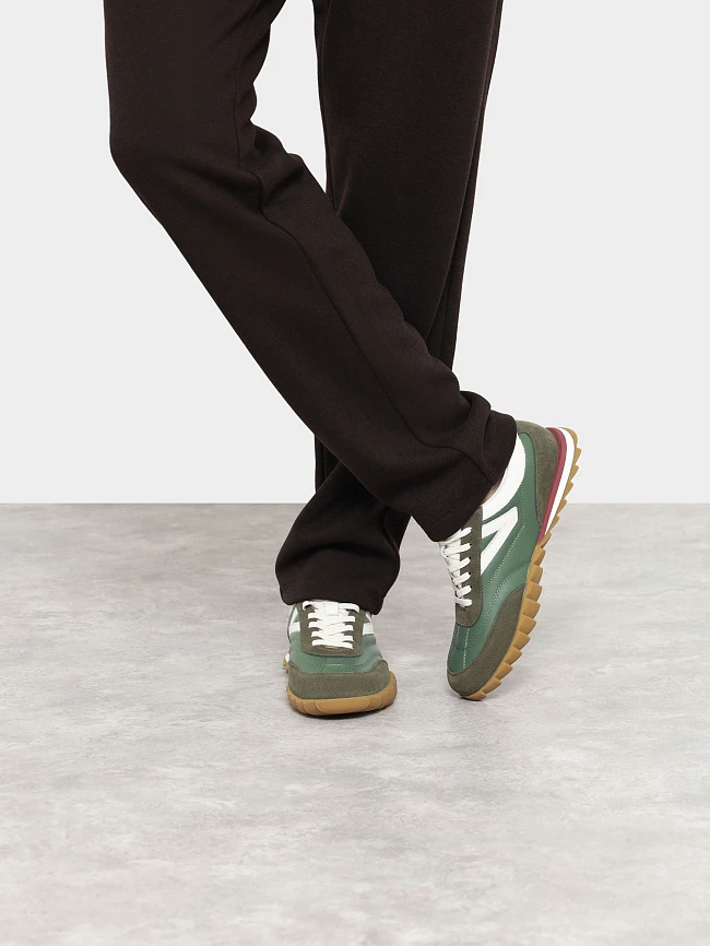 Кроссовки мужские демисезонные, цвет хаки, натуральная кожа/натуральный спилок M03033 | 9