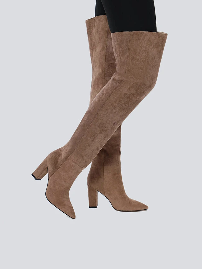 Ботфорты женские демисезонные, цвет бежевый, искусственный велюр 1399020 | 7