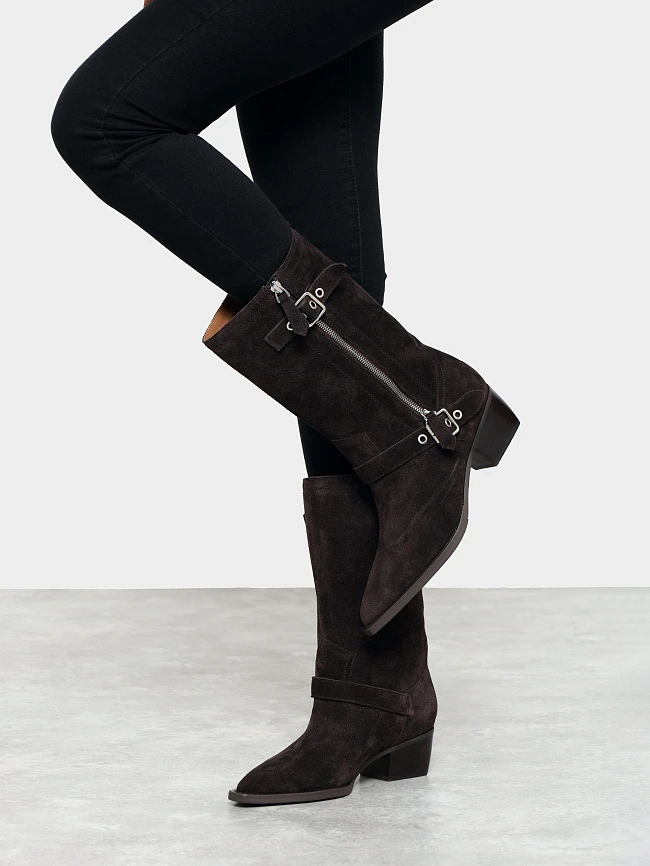 Сапоги женские демисезонные, цвет коричневый, натуральный спилок 1731183 | 9