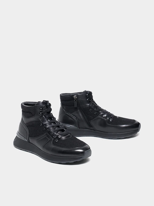 Кроссовки мужские демисезонные, цвет черный, натуральная кожа/шерсть M254222 | 3