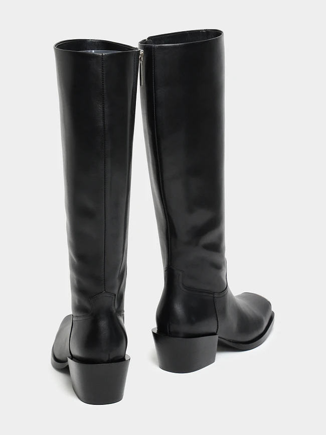 Сапоги женские демисезонные, цвет черный, натуральная кожа 641711 | 4