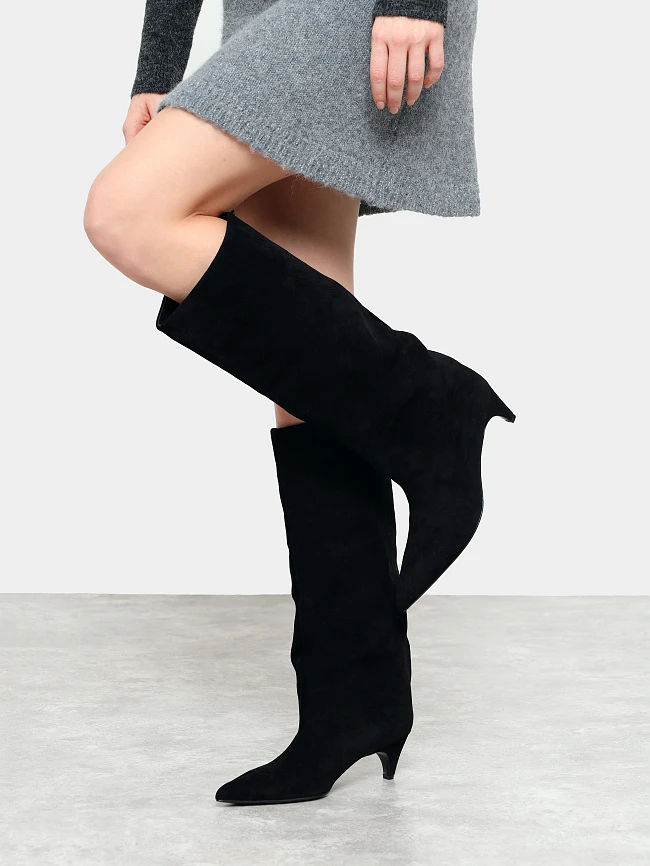 Сапоги женские демисезонные, цвет черный, натуральный велюр 497215 | 9