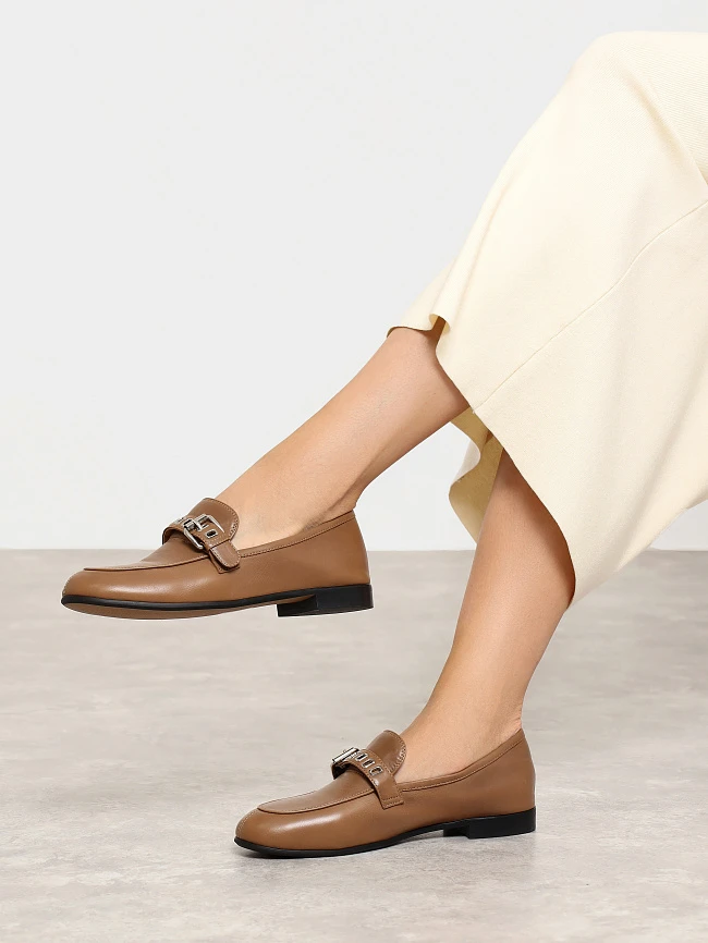 Лоферы женские всесезонные, цвет бежевый, натуральная кожа 7990206 | 7