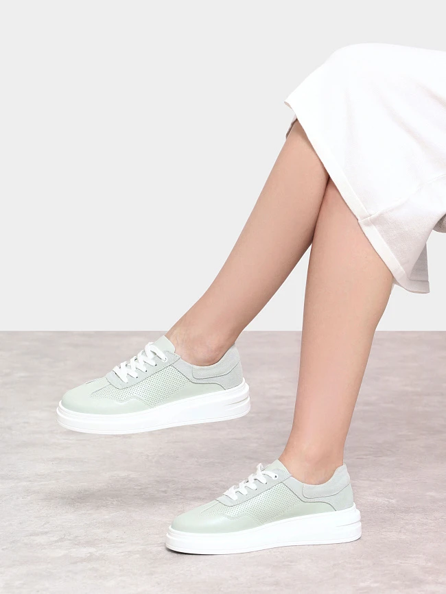 Кеды женские демисезонные, цвет мятный, натуральная кожа и полимерные материалы 116030 | 11