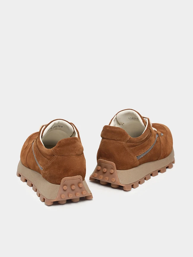 Кроссовки женские демисезонные, цвет коричневый, натуральный спилок 136585 | 4