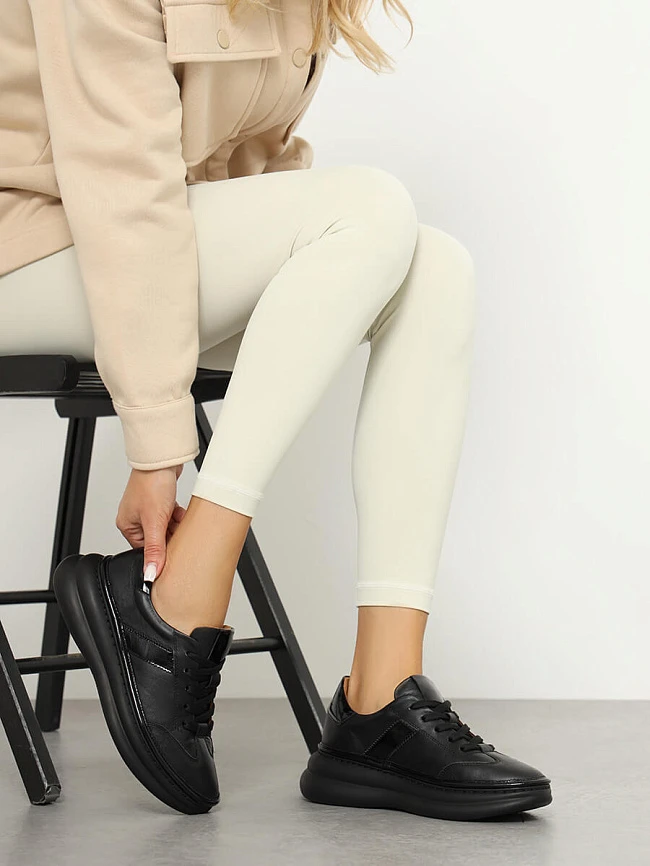 Кроссовки женские демисезонные, цвет черный, натуральная кожа 1221535 | 7