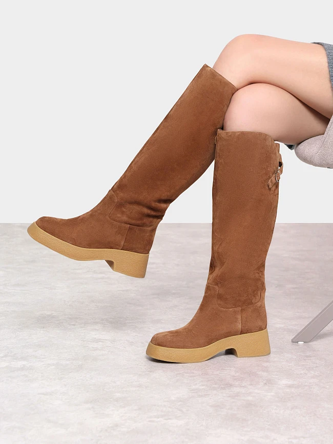 Сапоги женские демисезонные, цвет песочный, натуральный велюр 1730195 | 10