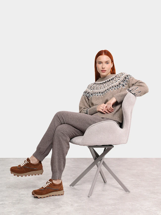 Кроссовки женские демисезонные, цвет коричневый, натуральный спилок 136585 | 12