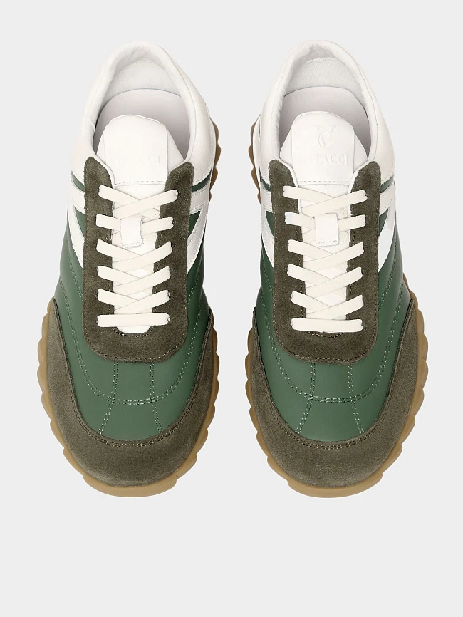 Кроссовки мужские демисезонные, цвет хаки, натуральная кожа/натуральный спилок M03033 | 5